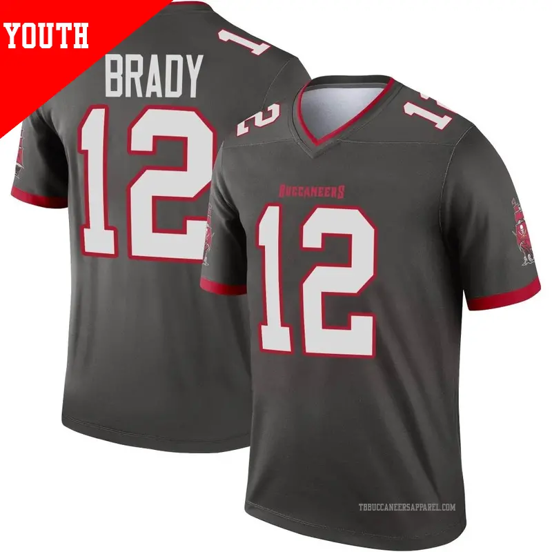 Youth ＃12 Tom Brady Tampa Bay Buccaneers Legend Pewter Alternate Jersey
